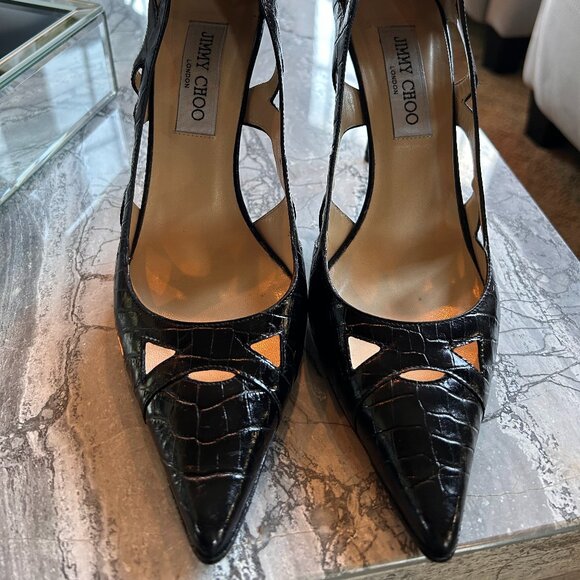 Jimmy Choo Shoes - Jimmy Choo Encore Pump in Printed Mock Crock Black 38.5